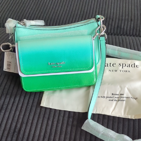 Kate Spade Aqua and Green Double Crossbody Leather Bag - Picture 2 of 7
